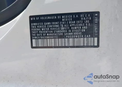 2019 Volkswagen Jetta 1.4T R-Line/1.4T S/1.4T Se z USA, uszkodzony, nr VIN 3VWC57BU2KM086772